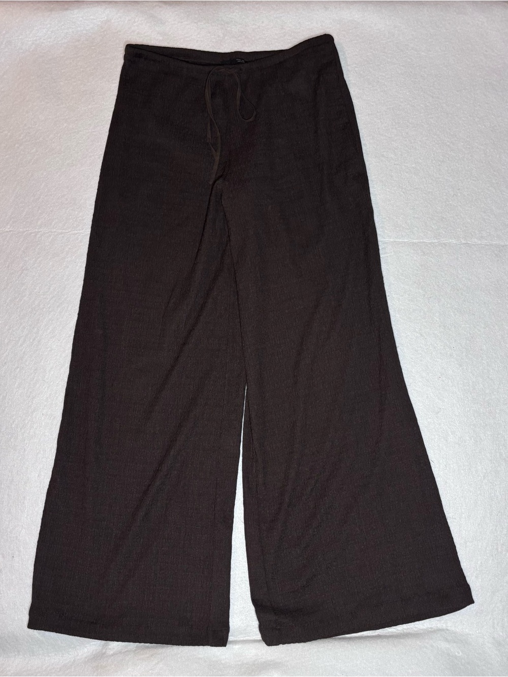 Zara Brown Crinkle Wide-Leg Knit Trousers Woman’s Size Large